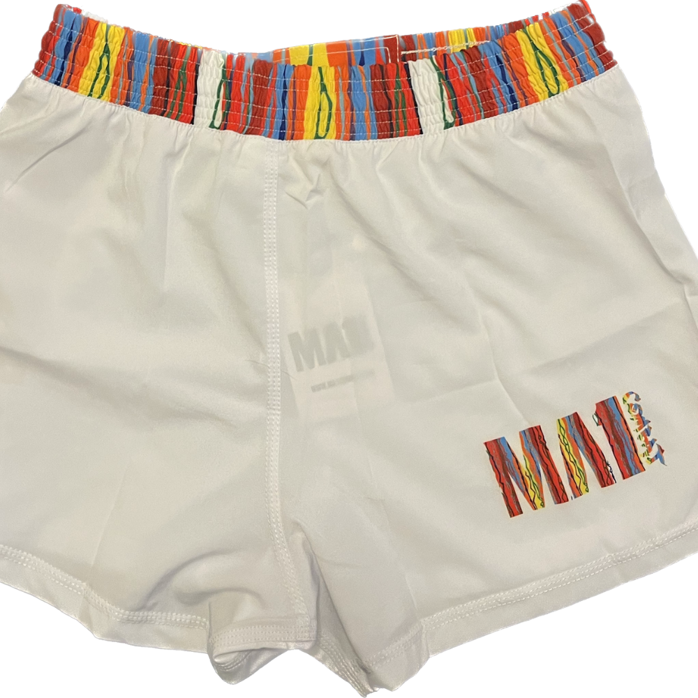 MA1 CHAOTIC KNIT LOGO WHITE HIGH CUT SHORTS