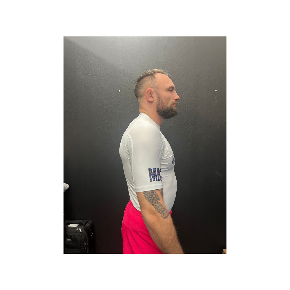 MA1 CAMO FIRE LOGO WHITE SHORT SLEEVE RASH GUARD