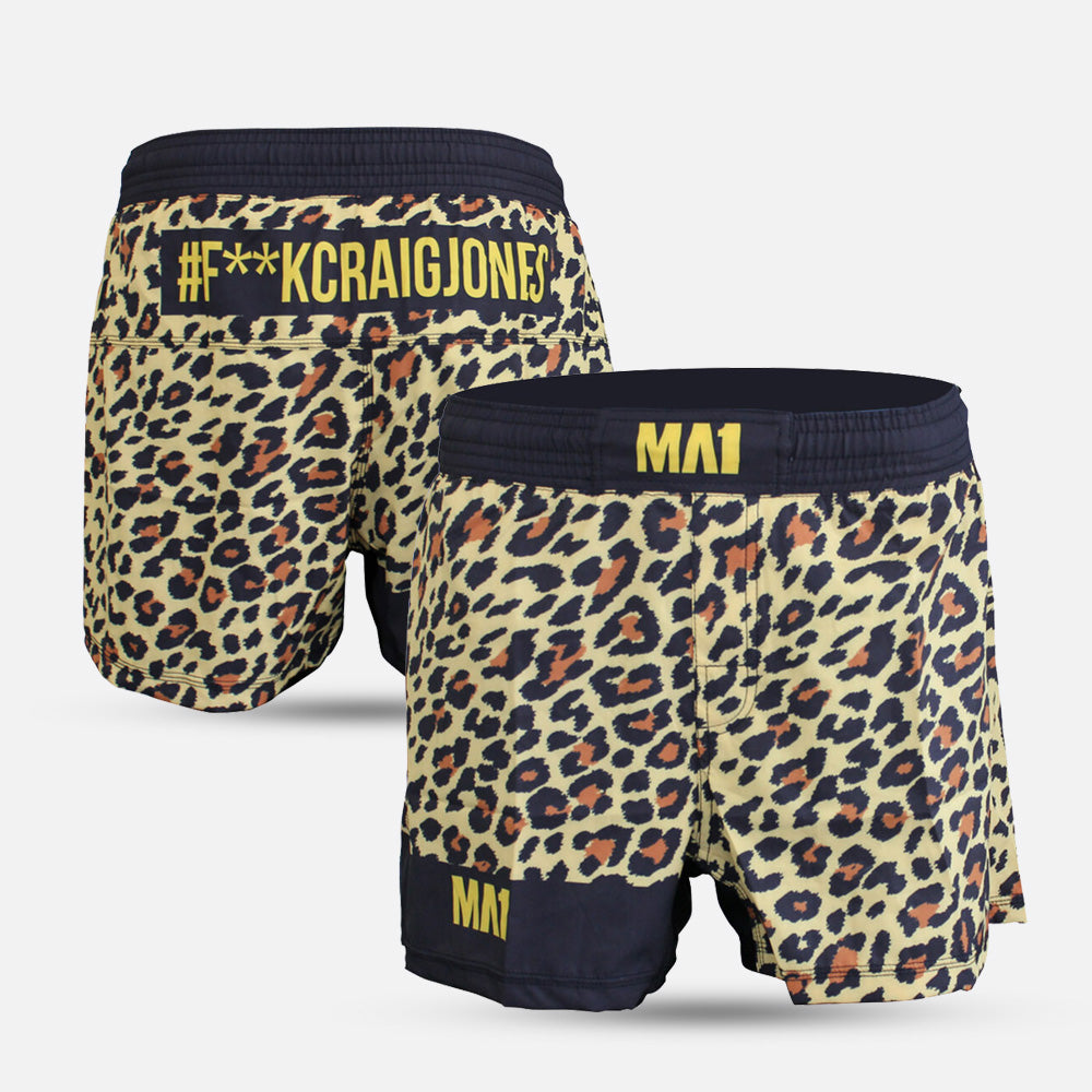 MA1 CRAIG JONES GOLD LEOPARD HIGH CUT MMA SHORTS