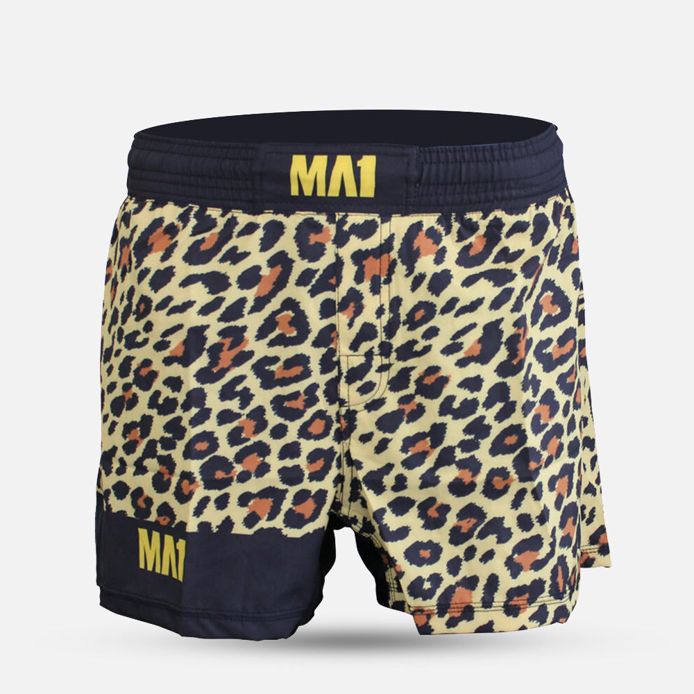 MA1 CRAIG JONES GOLD LEOPARD HIGH CUT MMA SHORTS