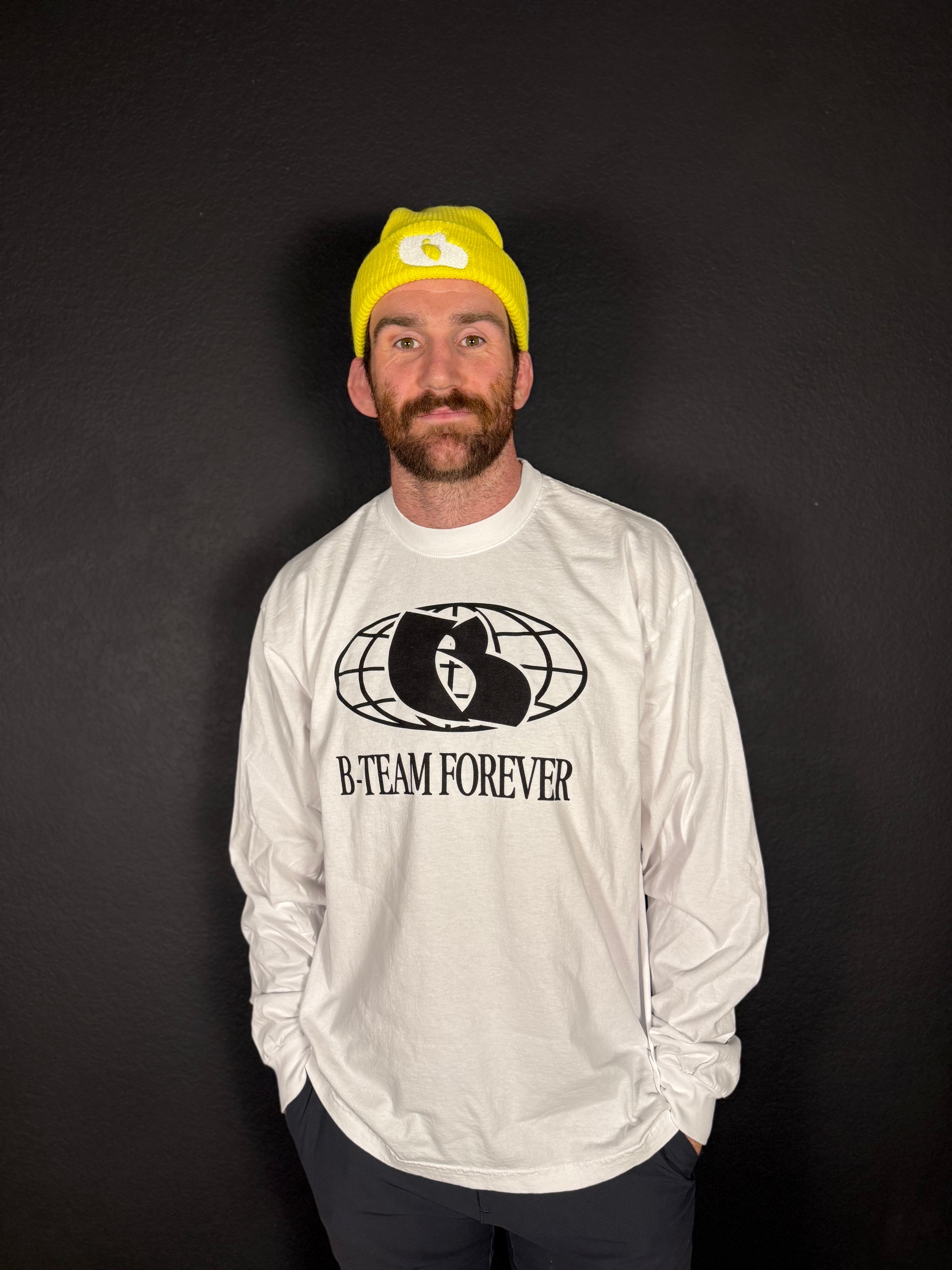 B-TEAM FOREVER 6.5OZ LONG SLEEVE GARMENT DYE CREW NECK T-SHIRT WHITE