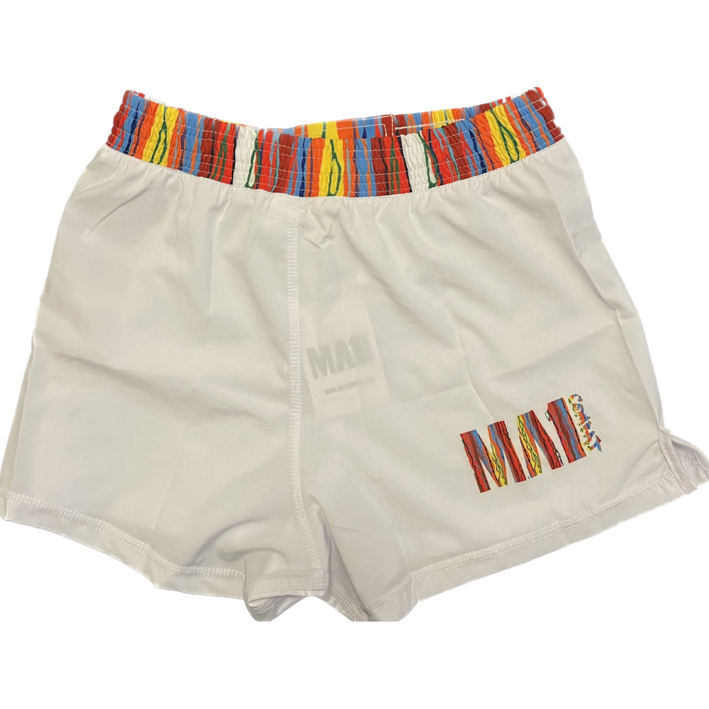 MA1 CHAOTIC KNIT LOGO WHITE HIGH CUT SHORTS