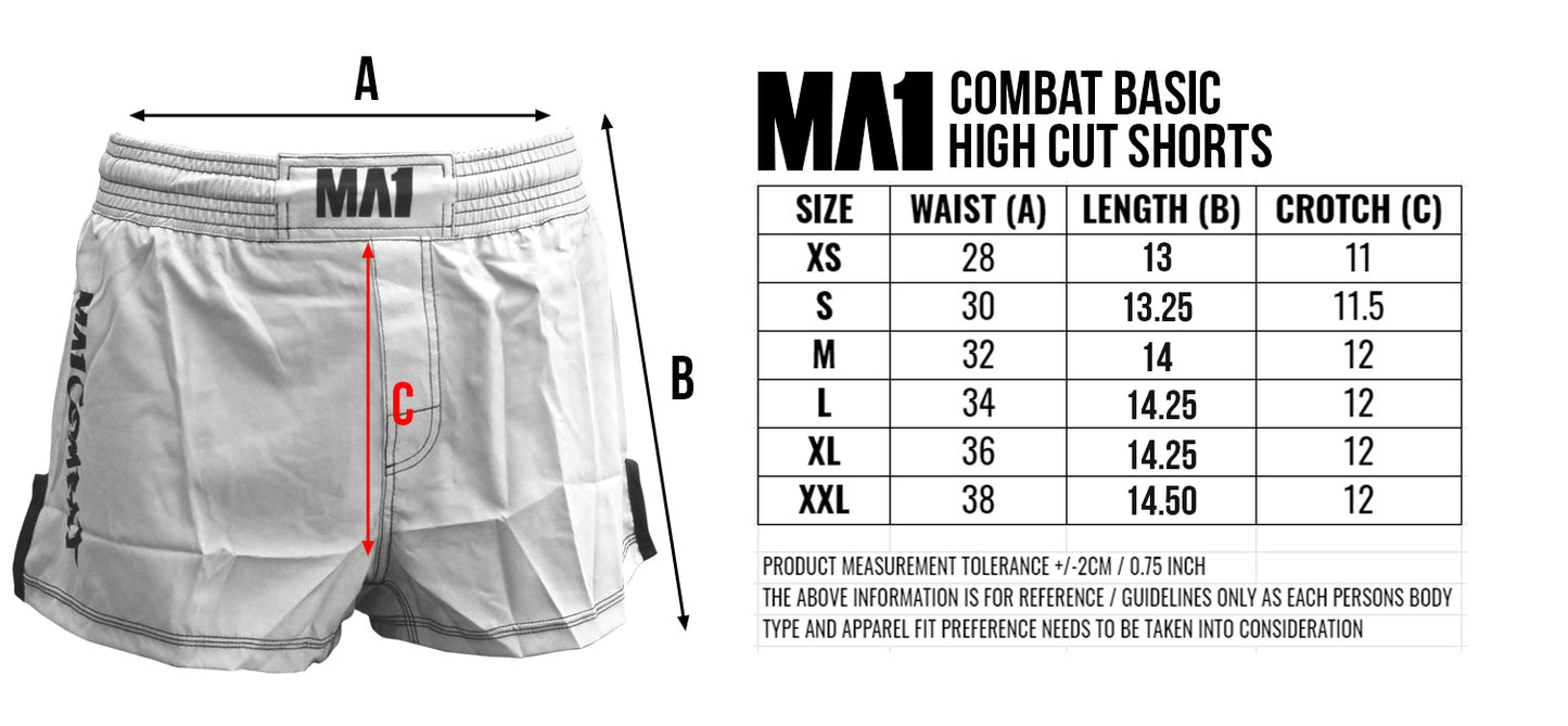 MA1 COMBAT BASIC WHITE HIGH CUT MMA SHORTS